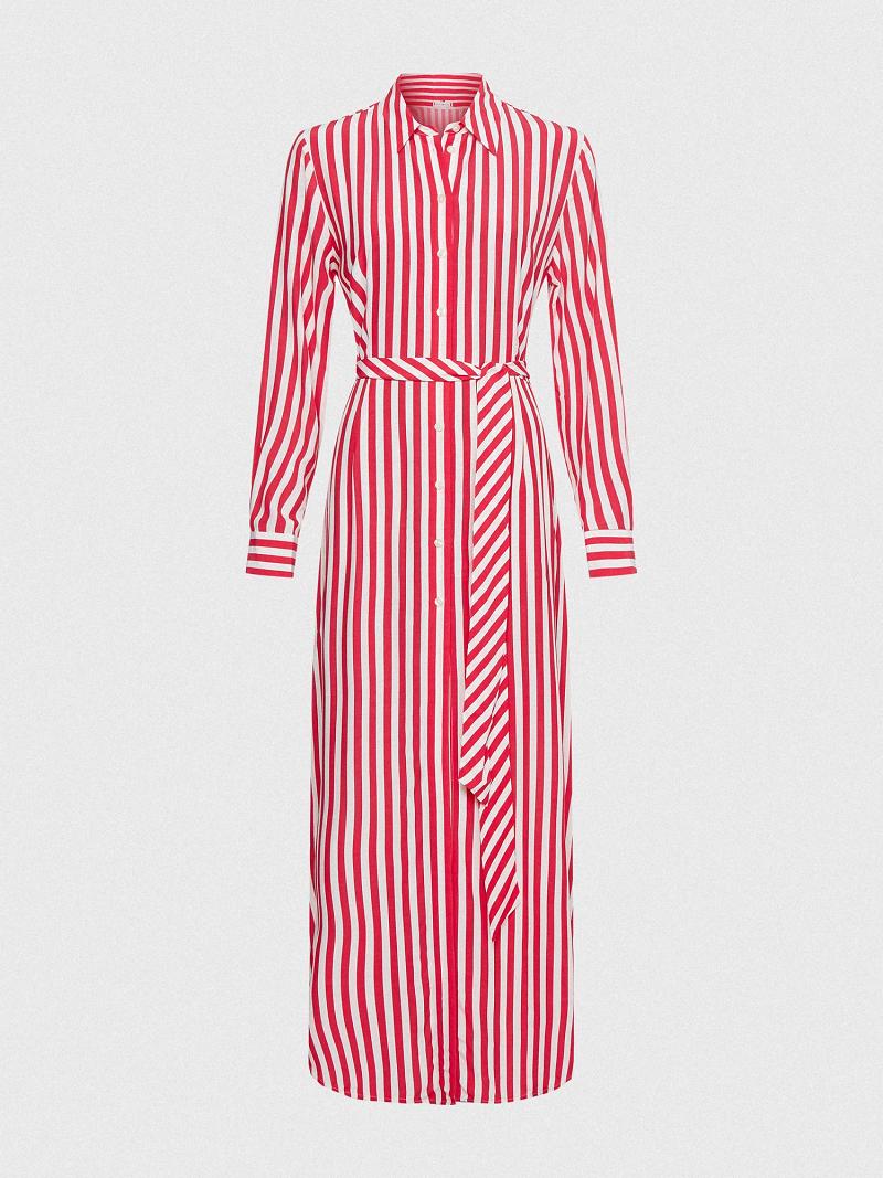 Női Tommy Hilfiger Striped Maxi Dresses Fehér Rózsaszín | HU 129FDN